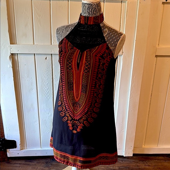 American Rag Cie Bohemian Halter Tunic Mini Dress with Vibrant Patterns XS - Picture 2 of 8